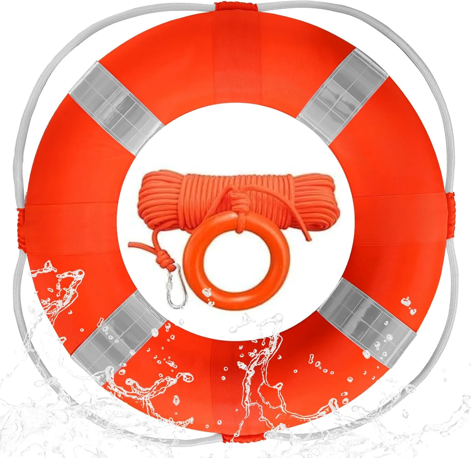 Swim Foam Buoy Set, 20inch Life Preserver Pool Safety Throw Ring with Water Floating Lifesaving Rope 98.4FT Set,Foam Swimming Tube Pool Ring Wall Decoration,Throwable Flotation Device