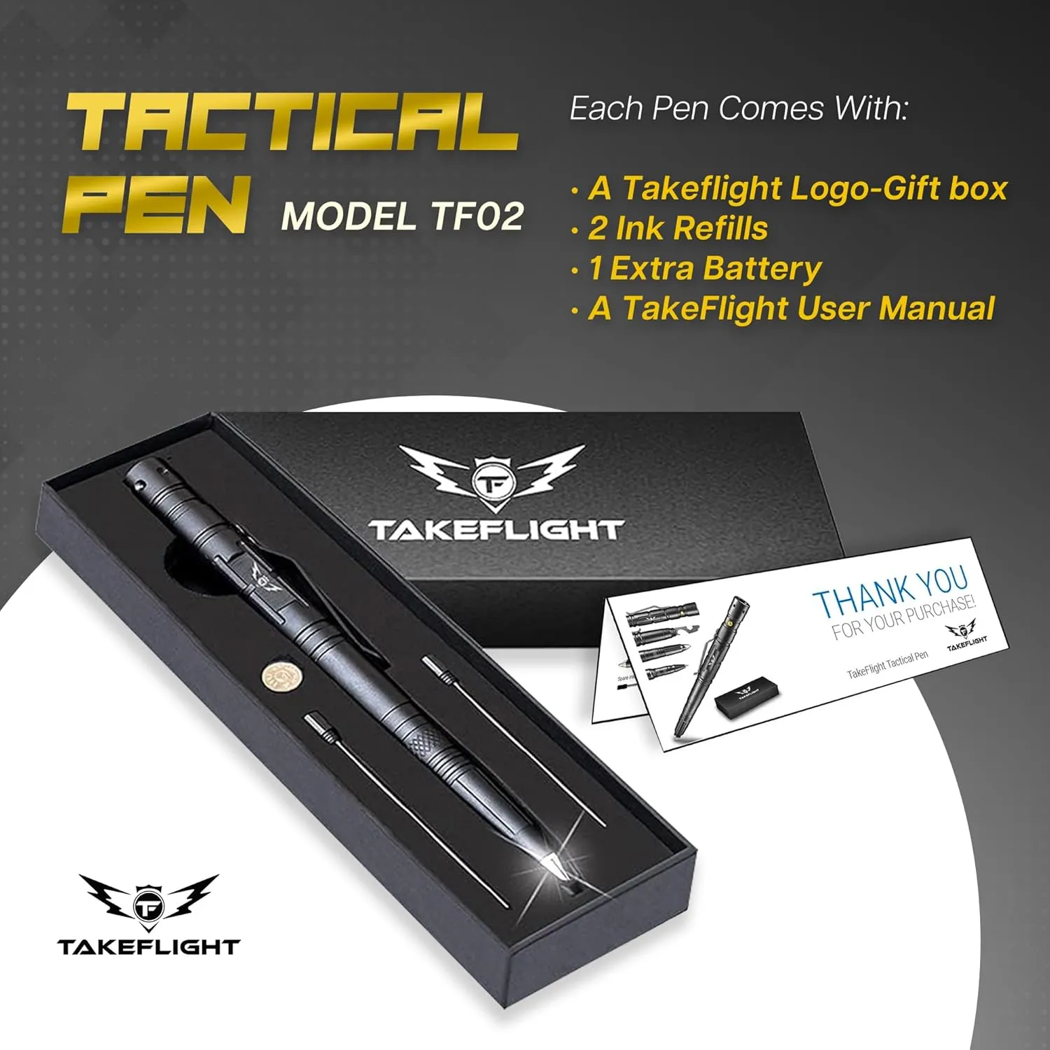 Tactical Pen - Self Defense Pen with Flashlight - Tactical Flashlight Multi Tool Survival Pen   Glass Breaker   Bottle Opener in Gift Box for Men & Women