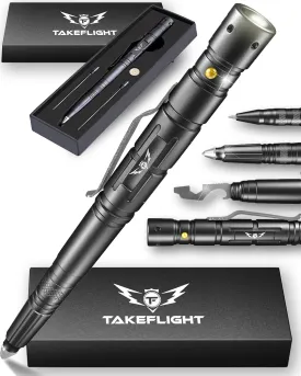 Tactical Pen - Self Defense Pen with Flashlight - Tactical Flashlight Multi Tool Survival Pen   Glass Breaker   Bottle Opener in Gift Box for Men & Women
