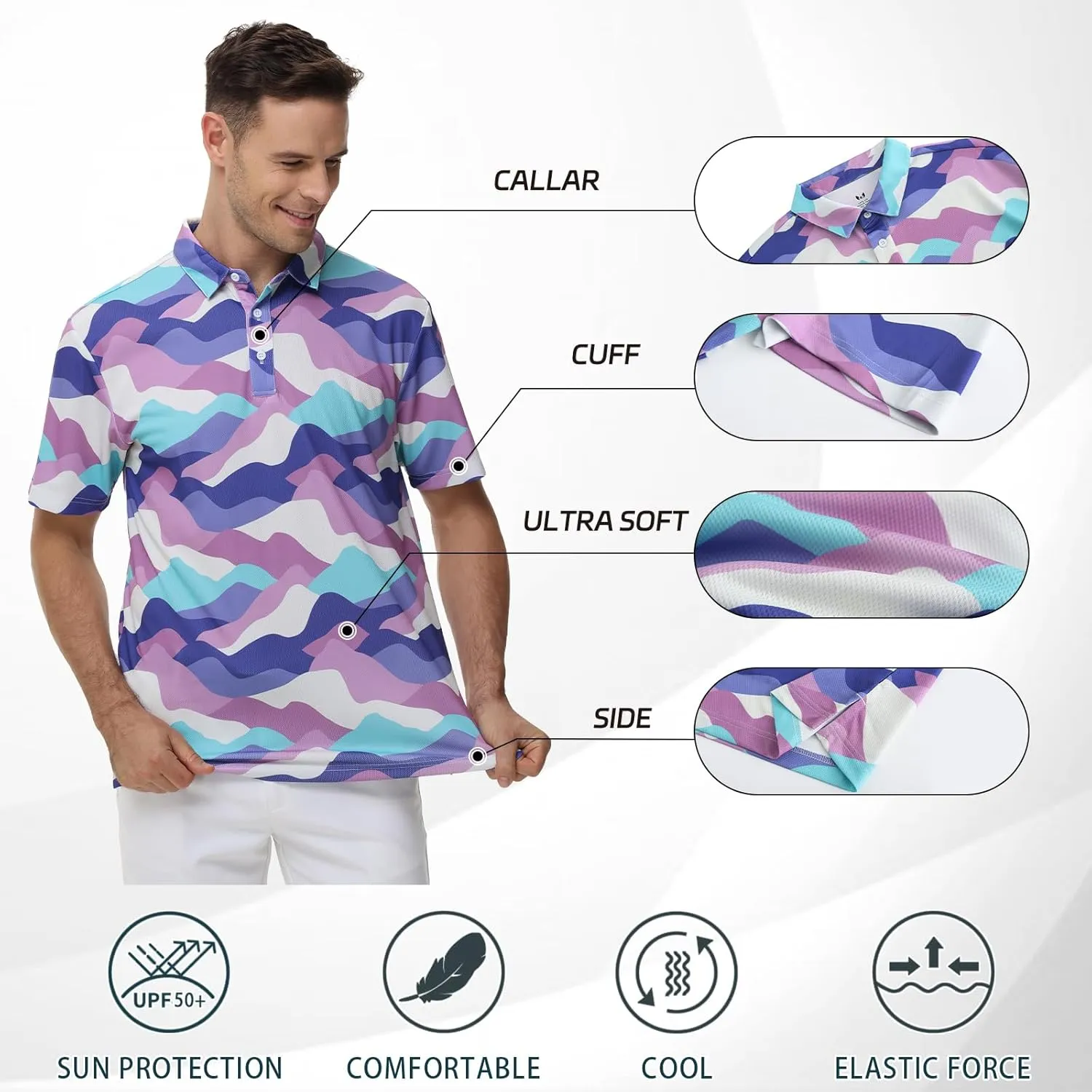 TIHEEN Mens Polo Shirts Short Sleeve,Lightweight Cool Moisture Wicking Performance Golf Polo Shirts for Men