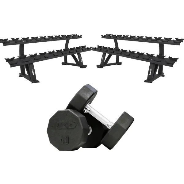 TKO 10-Sided Rubber Dumbbell Set With Rack