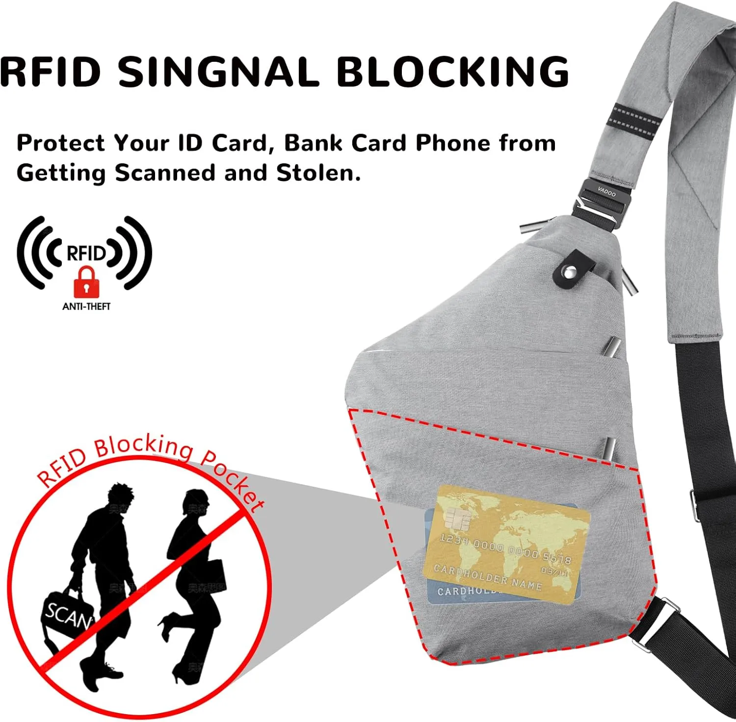 VADOO Sling Bag for Men and Women, Anti theft Crossbody Bag Lightweight Shoulder Chest Bag for Travel Gym