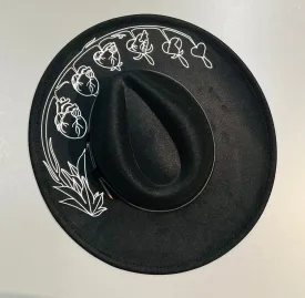 Vegan Felt Hat - XL Brim - Bleeding Hearts