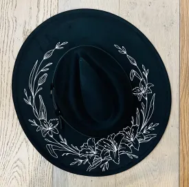 Vegan Felt Hat - XL Brim - Lilies