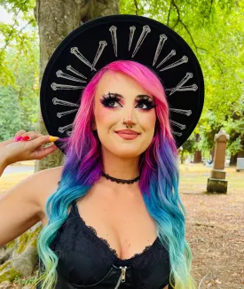 Vegan Felt Wide Brim Hat - Flat Top XL Brim - "Coffin Nails"