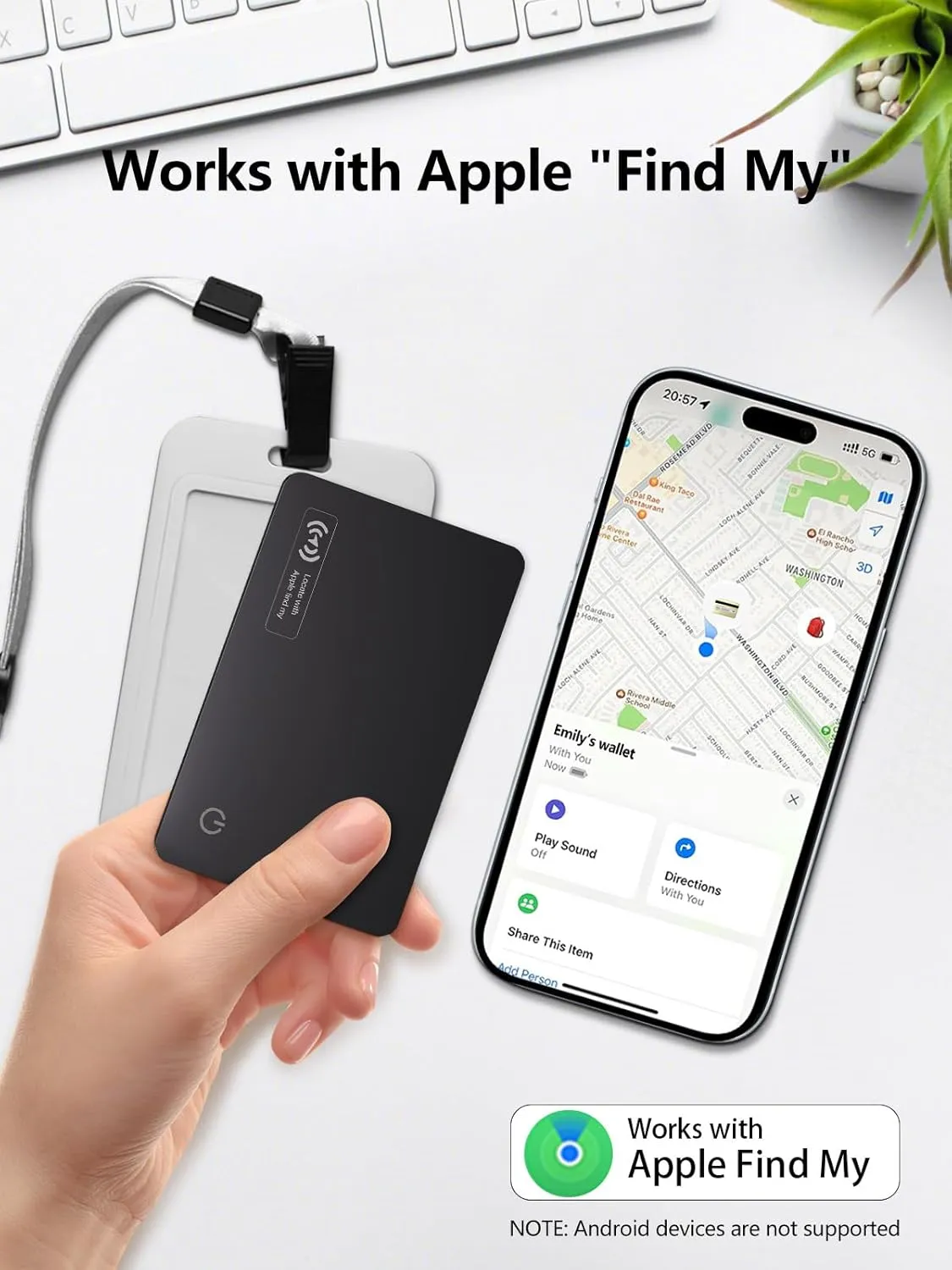 Wallet Tracker Card, Ultra-Slim Wallet Card with Apple Find My (iOS Only), Rechargeable Wallet Finder Smart Card Tracker Item Locator for Luggage, ID/Credit Card, Passport (Black, 2 Pack)