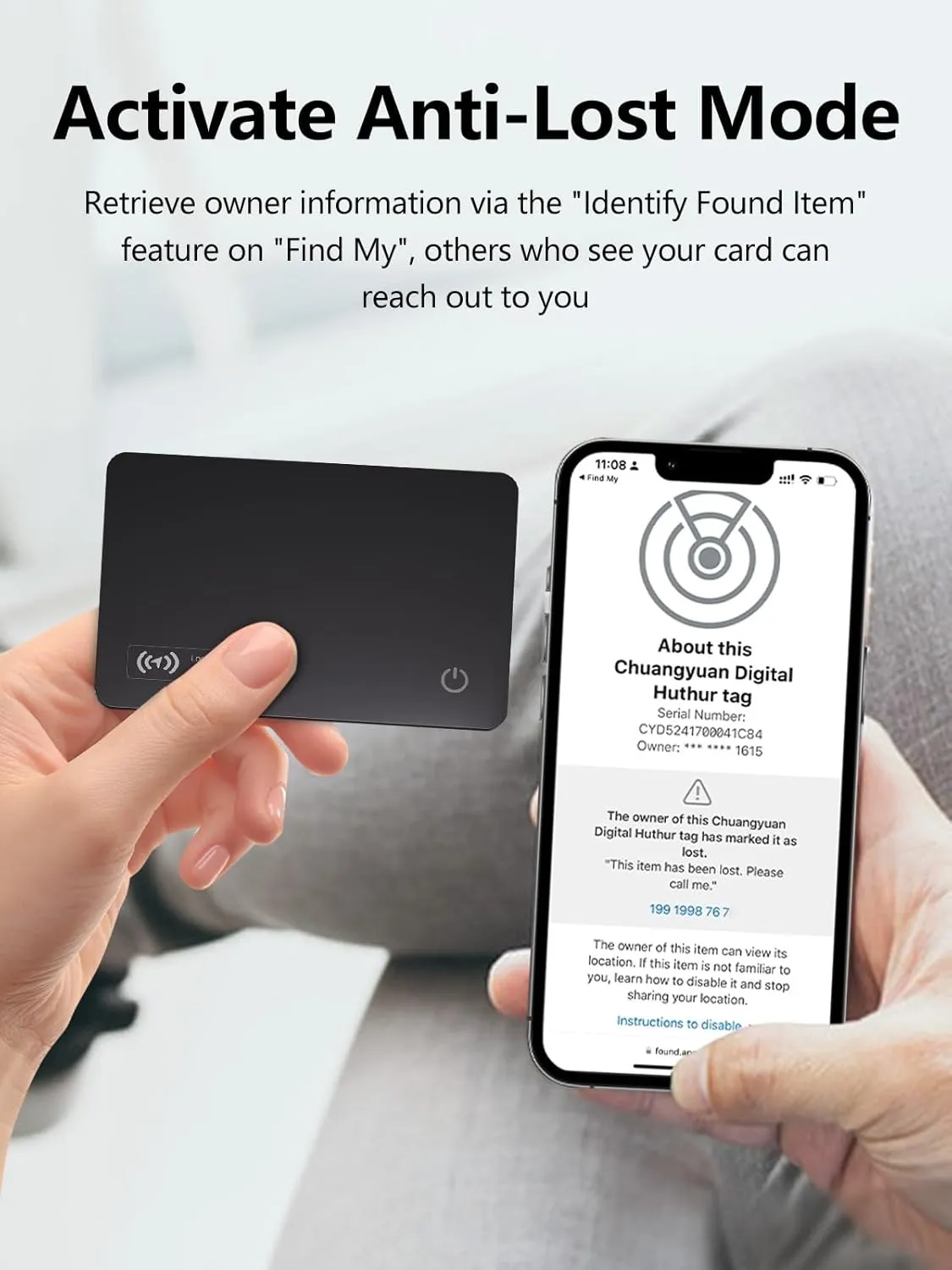 Wallet Tracker Card, Ultra-Slim Wallet Card with Apple Find My (iOS Only), Rechargeable Wallet Finder Smart Card Tracker Item Locator for Luggage, ID/Credit Card, Passport (Black, 2 Pack)