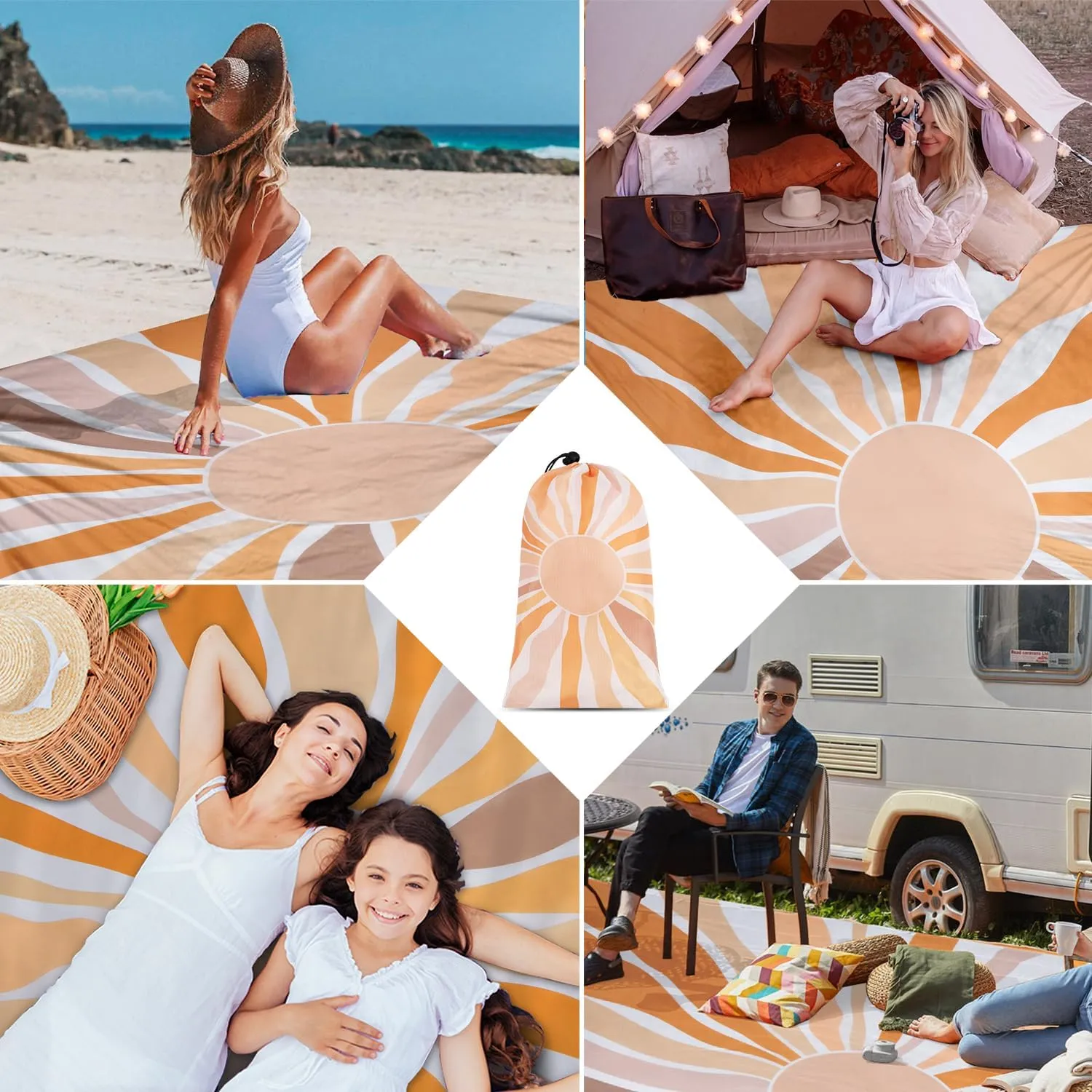 Waterproof Sandproof Beach Blanket, 78" x 86" Large Beach Mat for 2-4 Adults, Lightweight Polyester Outdoor Picnic Blanket for Travel, Camping, Hiking, Beach Essentials for Vacation