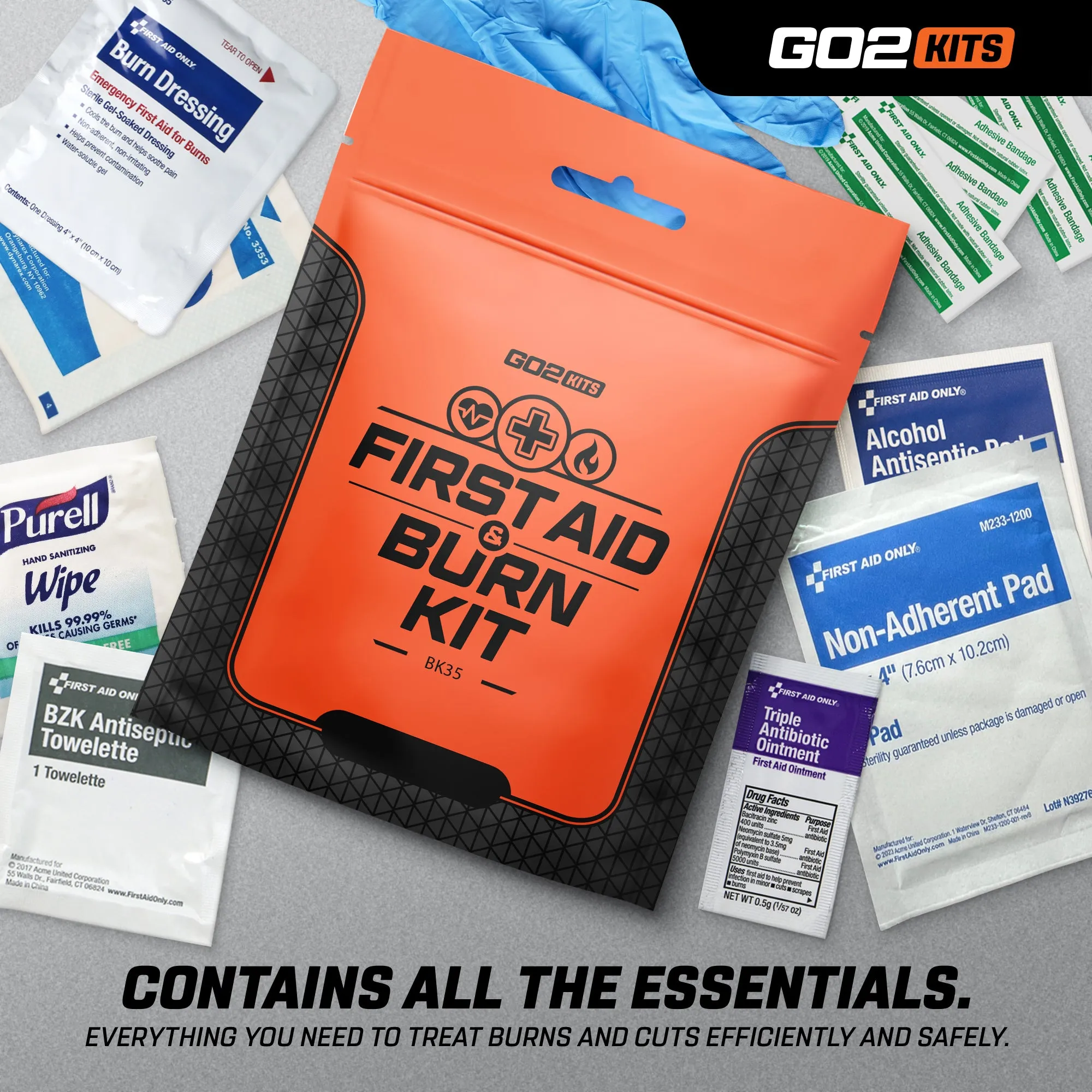 WHOLESALE DIRECT - Go2Kits Advanced First Aid & Burn Kit, Portable First Aid Kit (BK35-1)