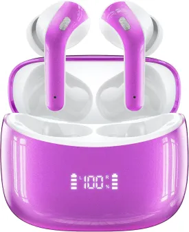 Wireless Earbuds Bluetooth 5.4 Headphones 60H Playtime Bass Stereo Ear Buds with Noise Cancelling Mic LED Display Earbud & in Ear Earphones IP7 Waterproof for Laptop Pad Phones Workout Purple M