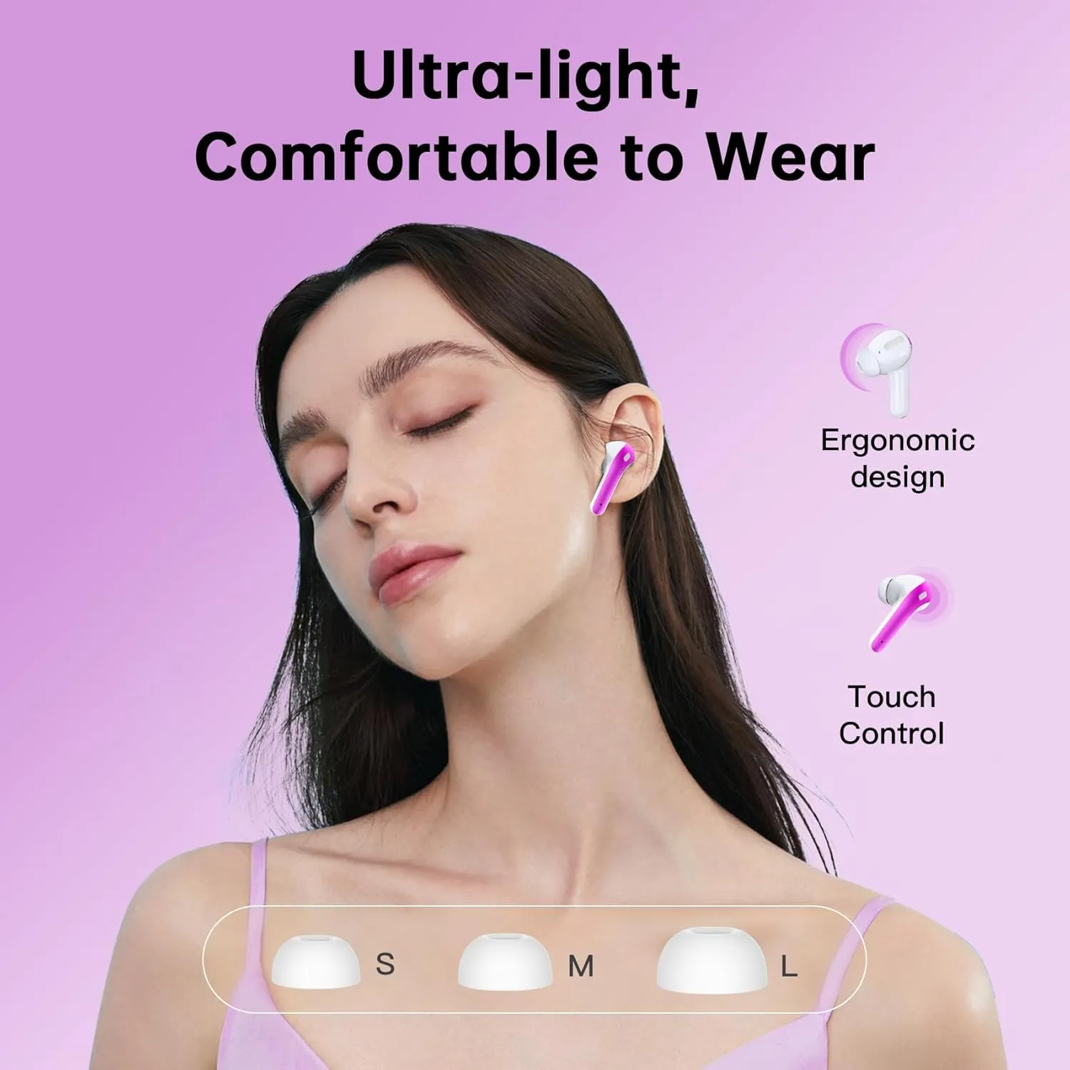 Wireless Earbuds Bluetooth 5.4 Headphones 60H Playtime Bass Stereo Ear Buds with Noise Cancelling Mic LED Display Earbud & in Ear Earphones IP7 Waterproof for Laptop Pad Phones Workout Purple M