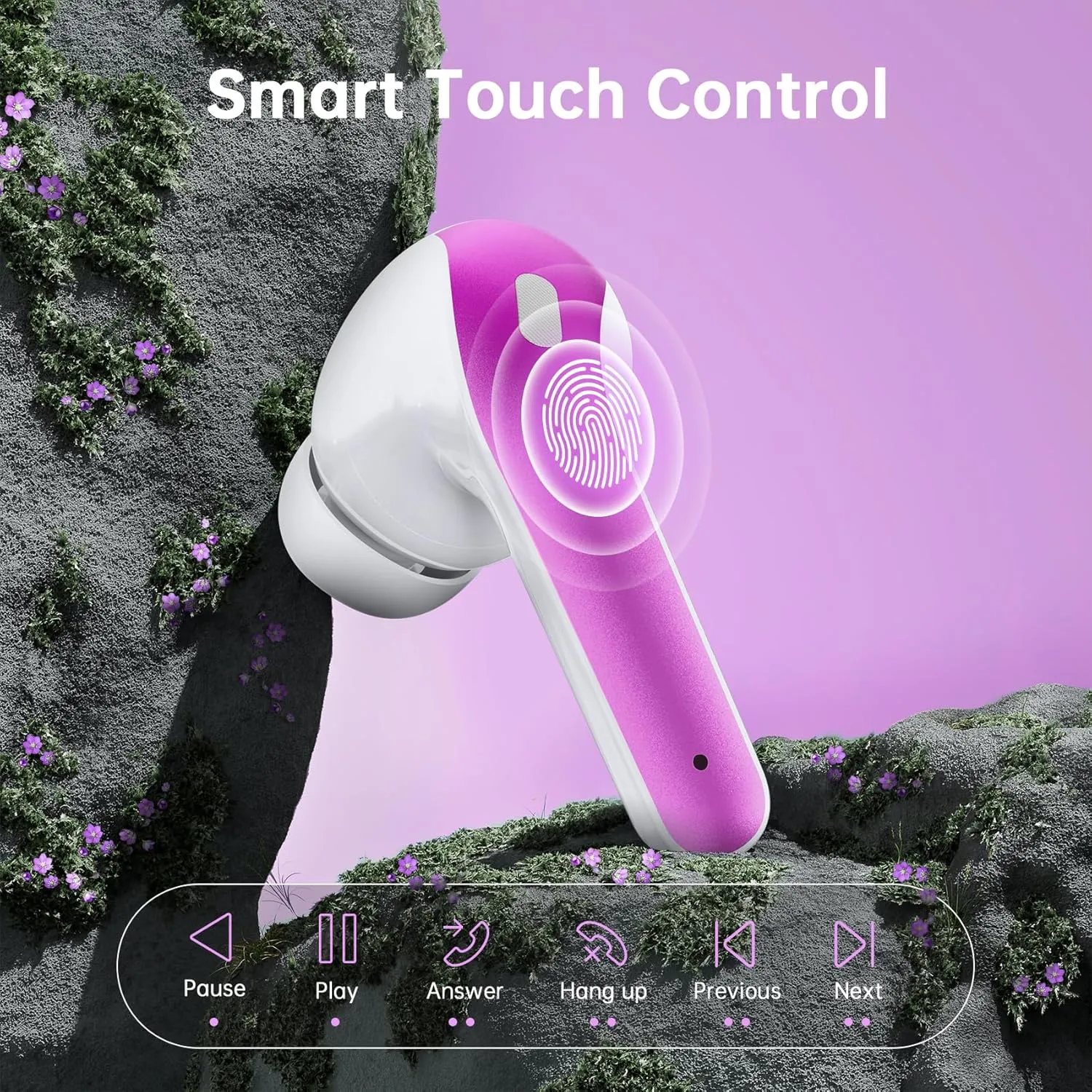 Wireless Earbuds Bluetooth 5.4 Headphones 60H Playtime Bass Stereo Ear Buds with Noise Cancelling Mic LED Display Earbud & in Ear Earphones IP7 Waterproof for Laptop Pad Phones Workout Purple M