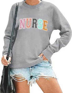Women Registered Nurse Sweatshirt Nursing Life Crewneck Pullover Shirts Tops Long Sleeve Tee Student Gifts