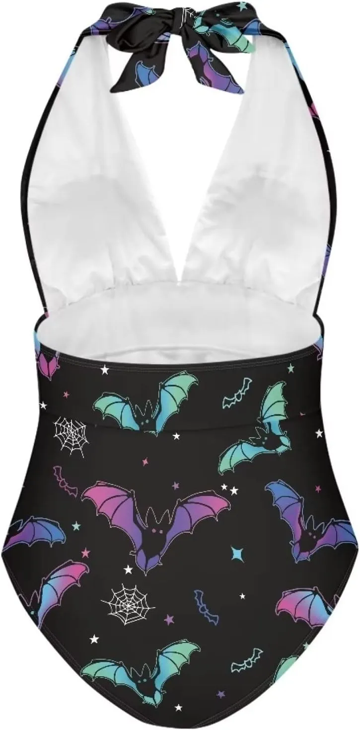 Women's Halter Swimsuit One Piece Bathing Suit V-Neck Tummy Control Swimwear