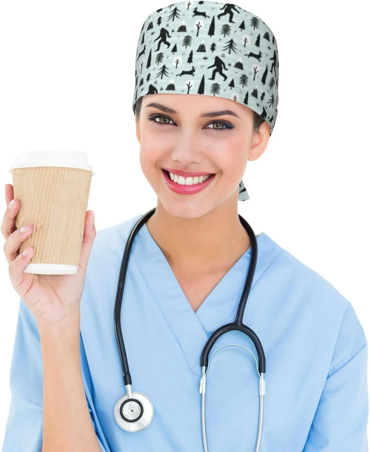 Working Cap Scrub Cap with Sweatband Adjustable Unisex Women Tie Back Hat Nurse Surgical Caps