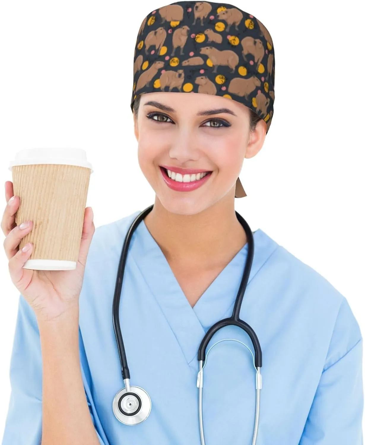 Working Cap Scrub Cap with Sweatband Adjustable Unisex Women Tie Back Hat Nurse Surgical Caps