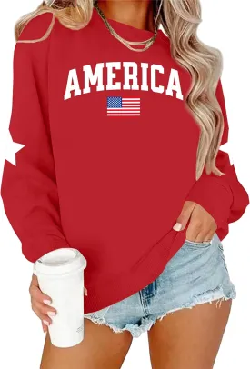 YI XIANG RAN USA Sweatshirt Women: American Shirt 1776 Patriotic TShirt Stars Stripes Glitter Pullover 4th of July Tee Tops
