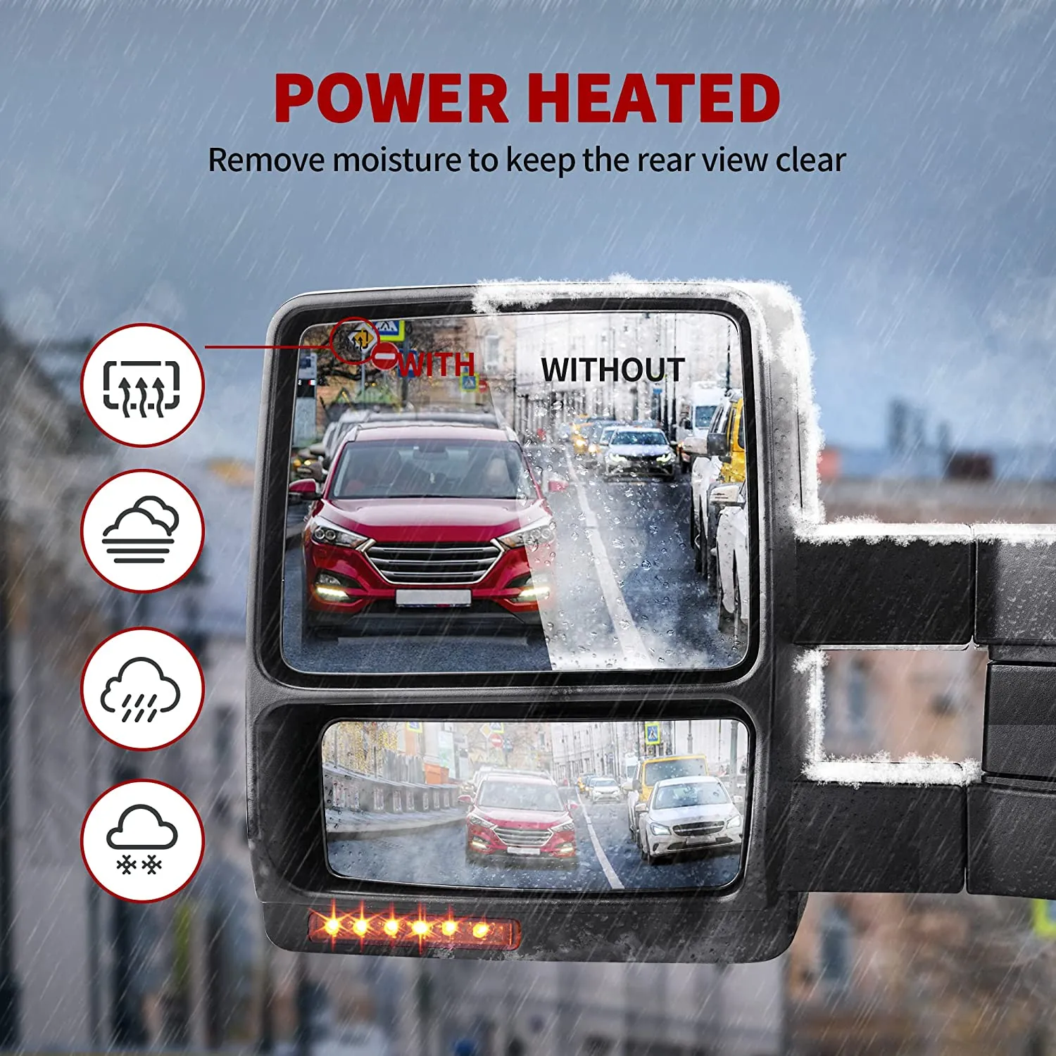 YITAMOTOR® Ford 2004-2006 F150 Series Pickup Power Heated LED Turn Signal Puddle Light Towing Mirrors